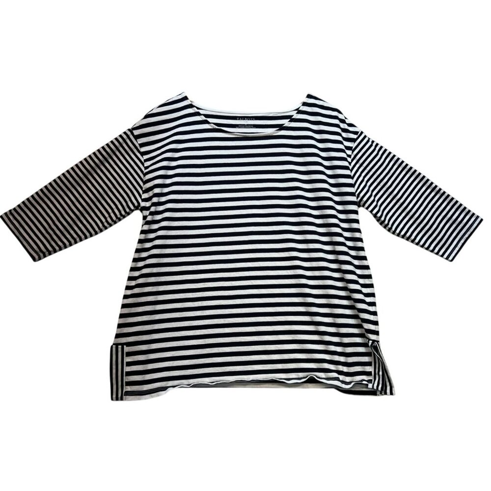 Talbots Women's Cotton Tunic Top 3/4 Sleeve Stretch Plus Sz 1X Navy White Stripe
